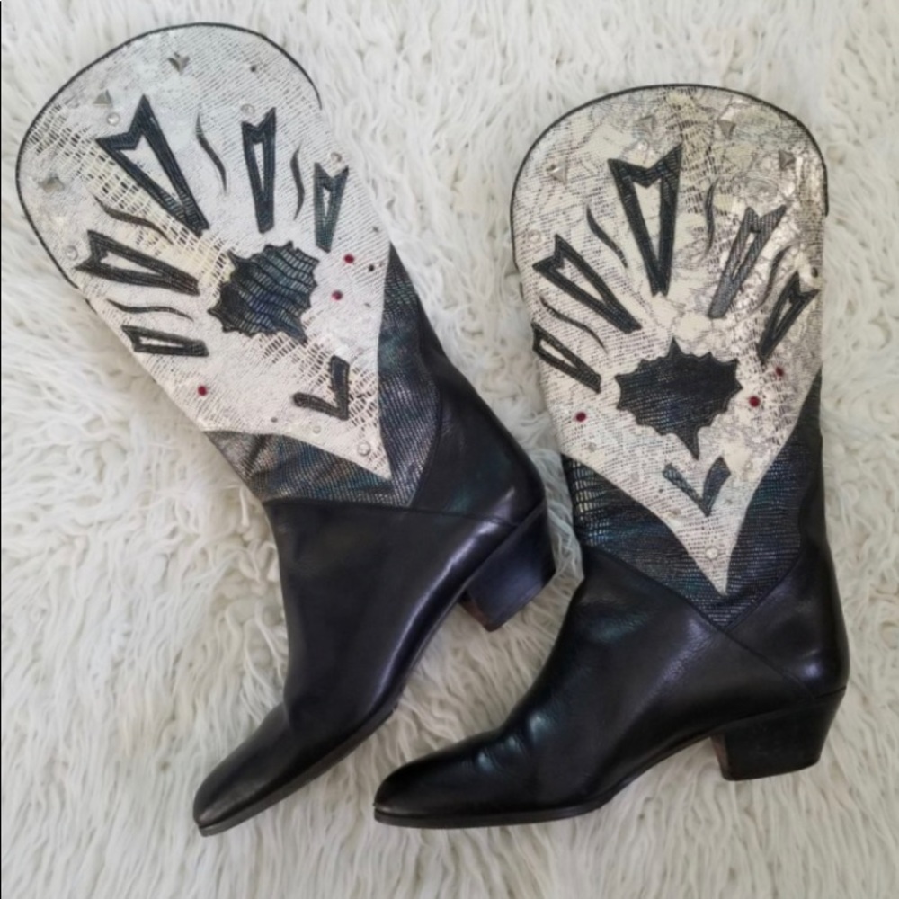 Vintage 1980s Leather/Snake Skin Boots